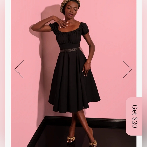 Vixen by Micheline Pitt Peasant Swing Dress in Navy Blue size M, missing belt - Picture 5 of 6